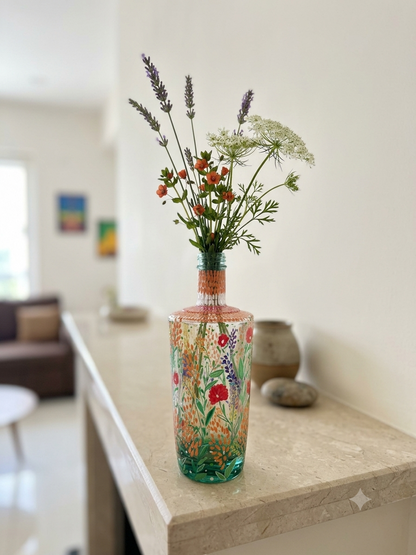 Anupama - Hand-Painted Bottle Lamp + Planter