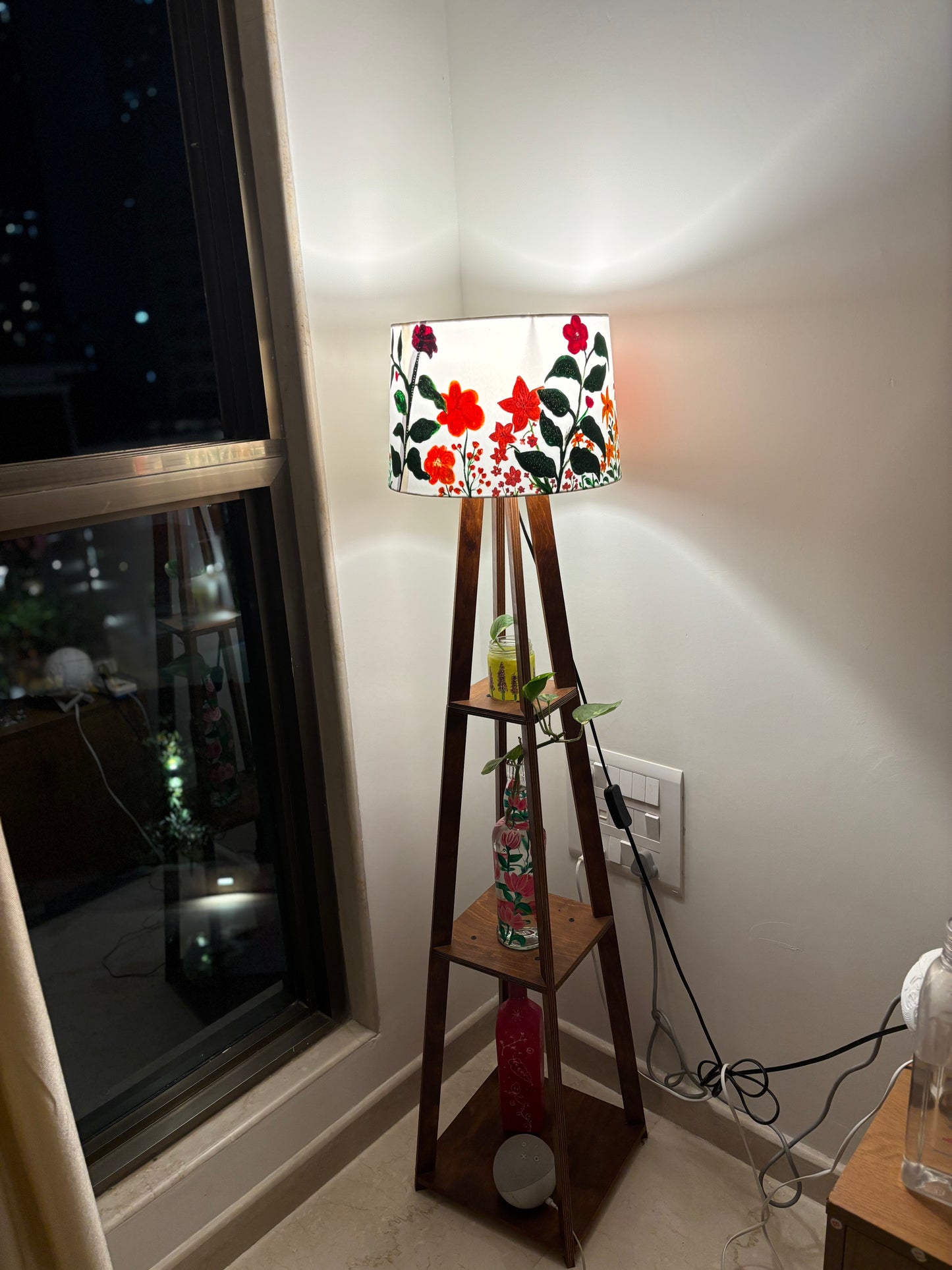 Hand-painted boho-chic floral lampshade