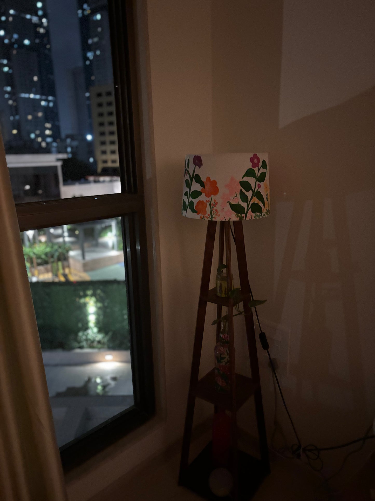 Hand-painted boho-chic floral lampshade