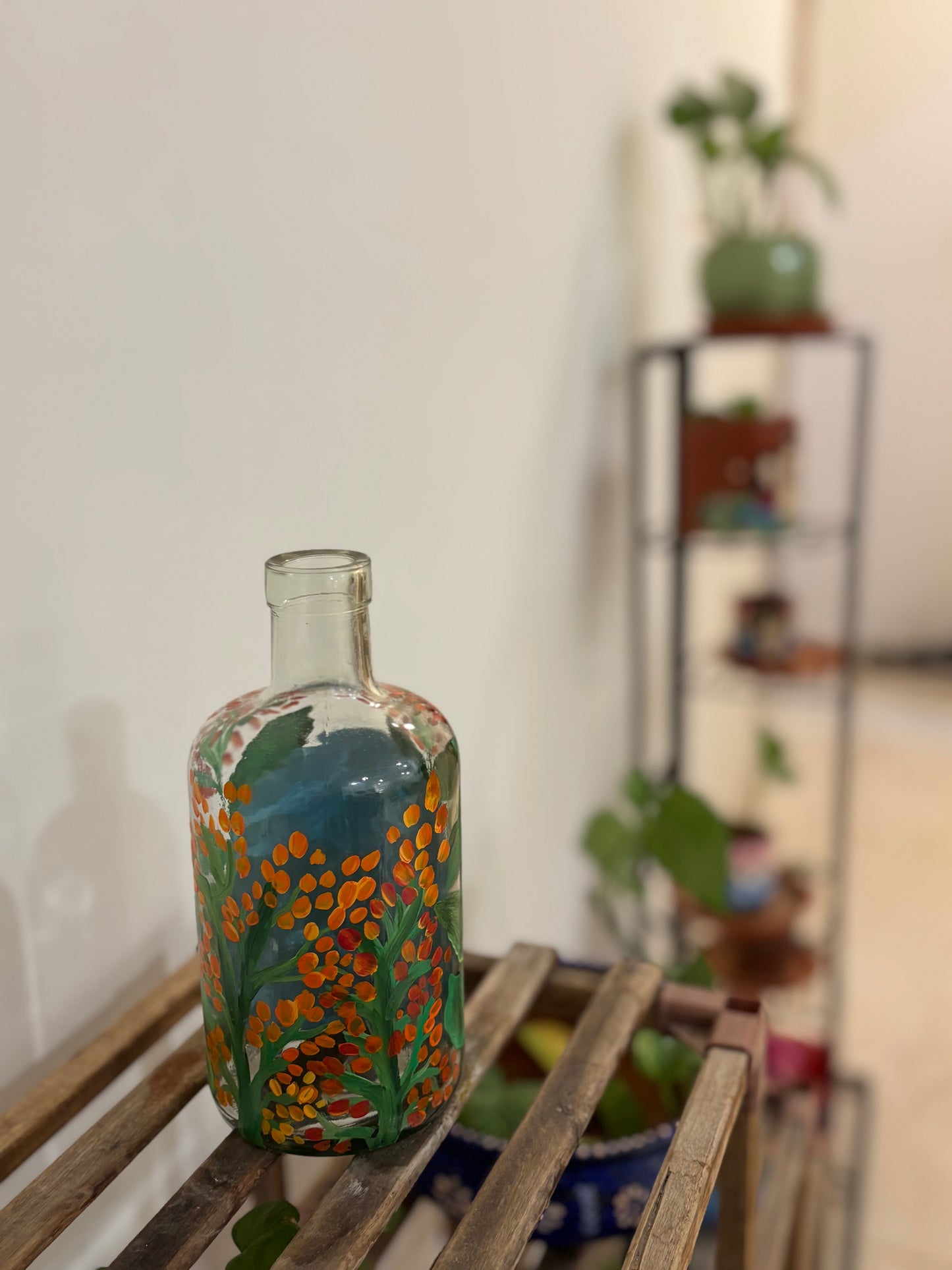 Lumira – Hand-Painted Bottle Lamp & Floral Vase