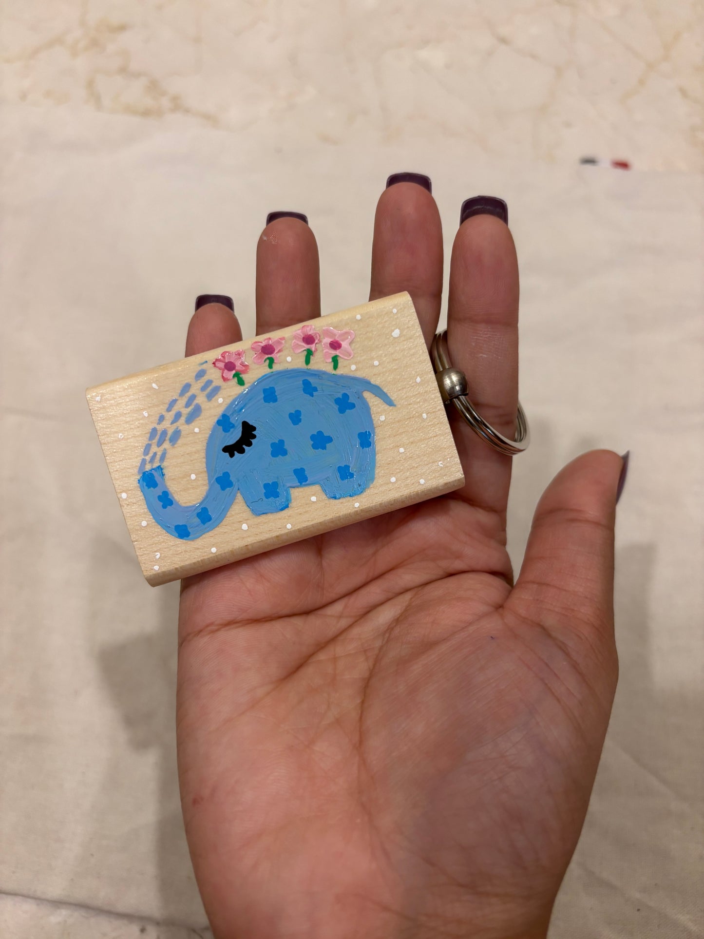 Baby Haathi - Custom Hand-Painted Wooden Elephant Keychain