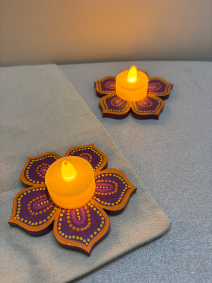 Kanak Hand-Painted Floral Tea Light Holders
