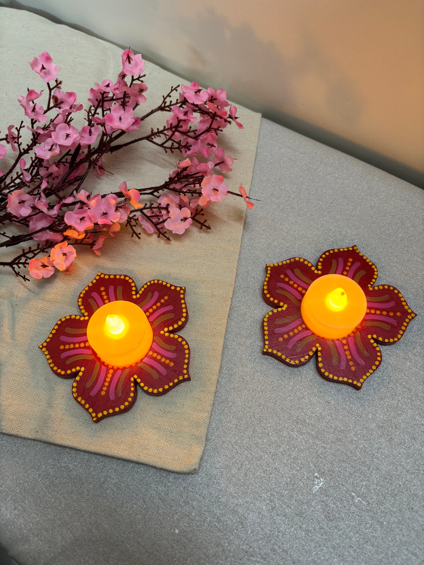 Kumud Hand-Painted Floral Tea Light Holders