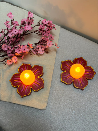 Kumud Hand-Painted Floral Tea Light Holders