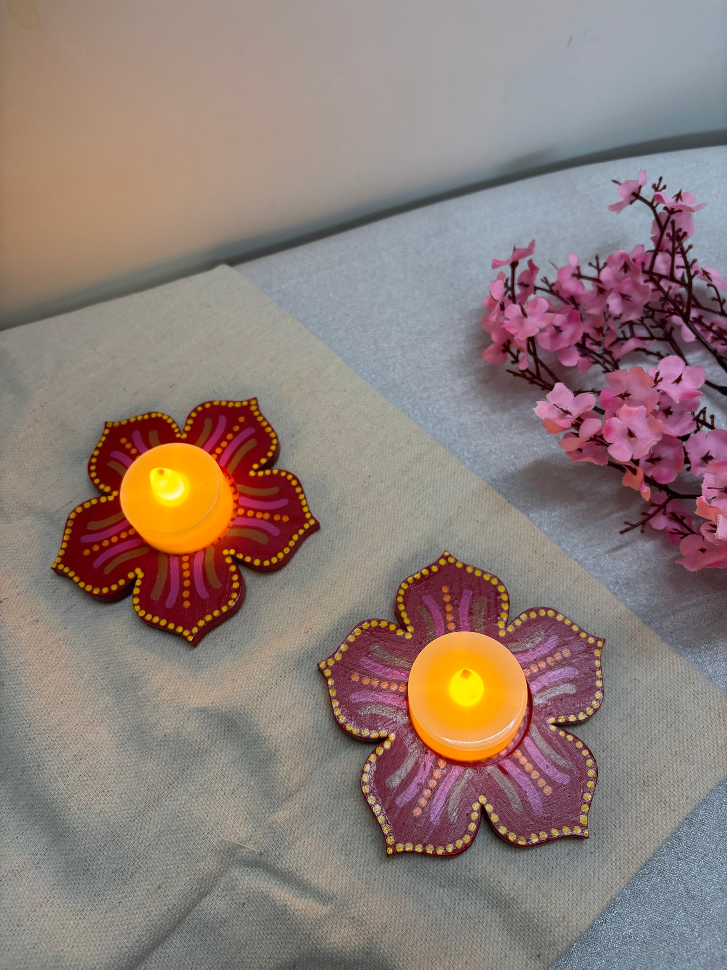 Kumud Hand-Painted Floral Tea Light Holders