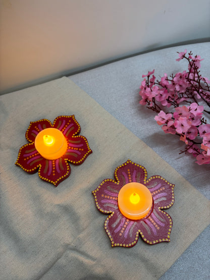 Kumud Hand-Painted Floral Tea Light Holders