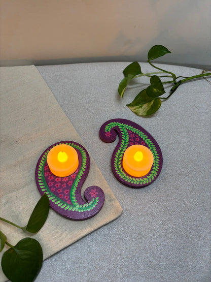 Manjari Hand-Painted Paisley Tea Light Holders
