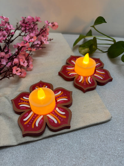 Kusum Hand-Painted Floral Tea Light Holders
