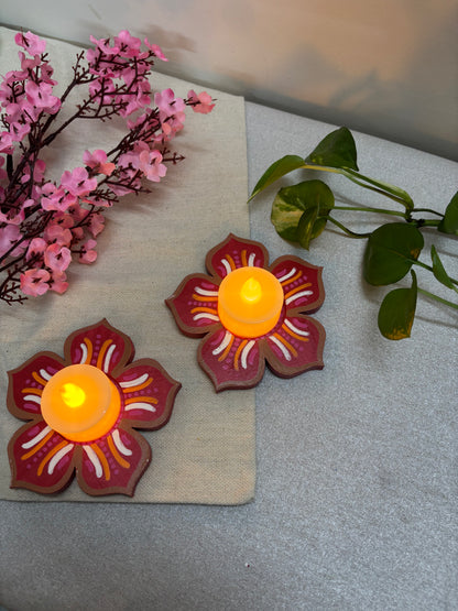 Kusum Hand-Painted Floral Tea Light Holders