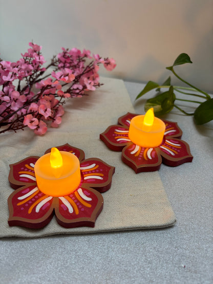 Kusum Hand-Painted Floral Tea Light Holders