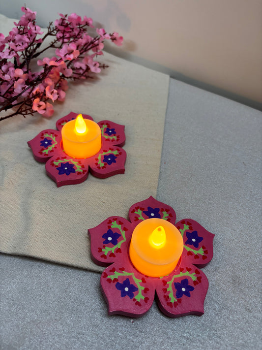 Vasanti Hand-Painted Floral Tea Light Holders