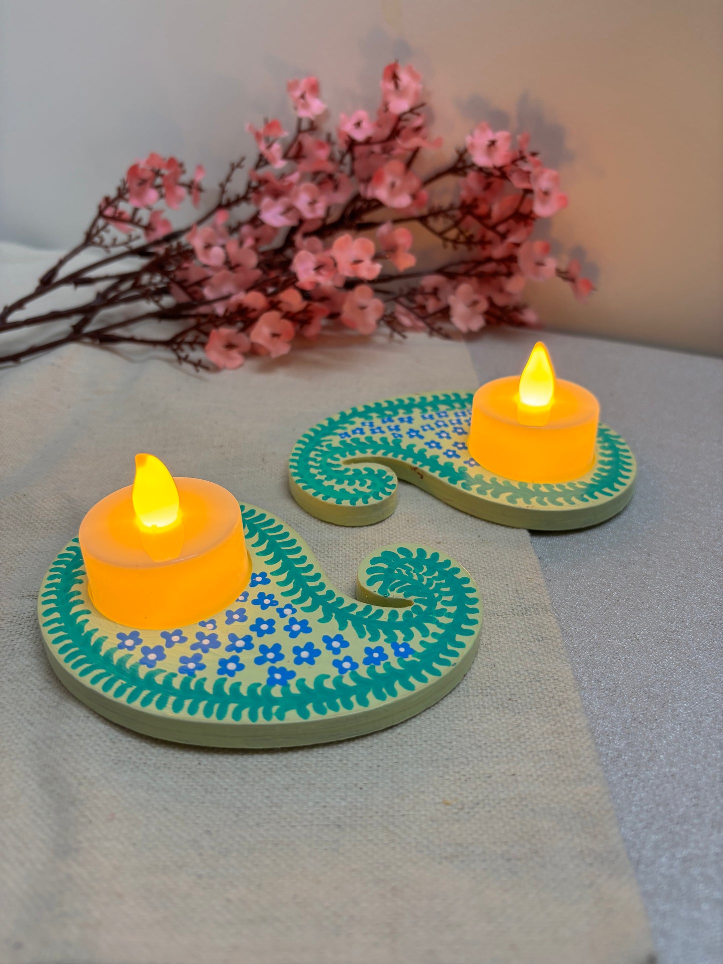 Savita Hand-Painted Paisley Tea Light Holders