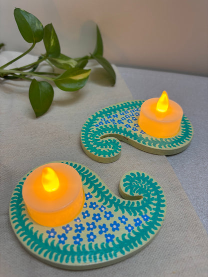 Savita Hand-Painted Paisley Tea Light Holders