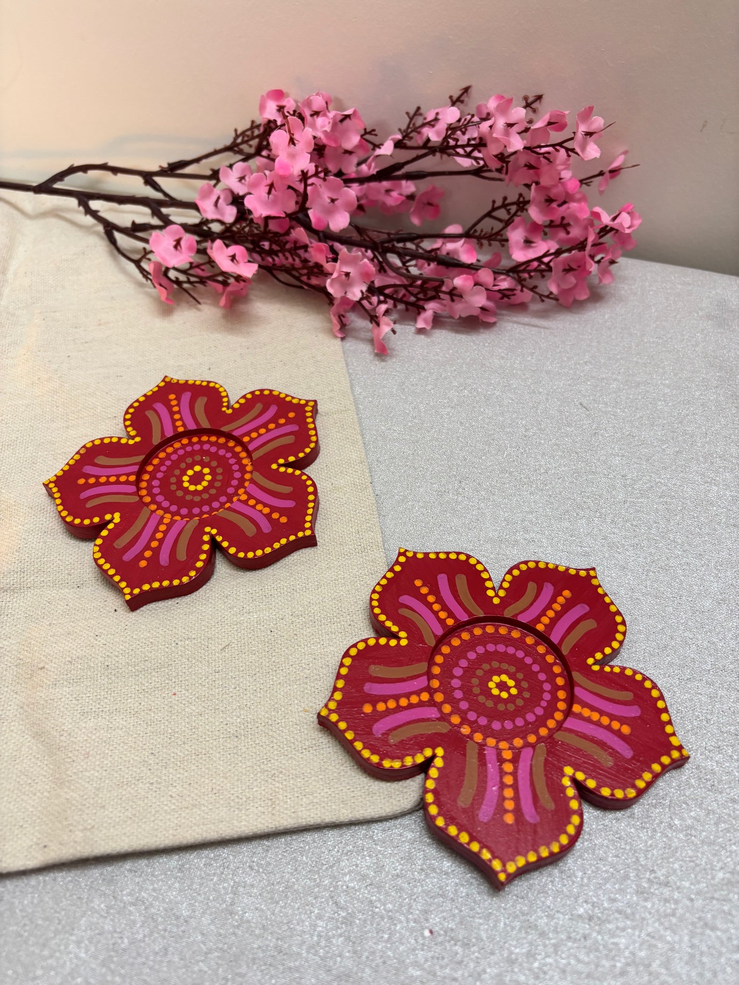 Kumud Hand-Painted Floral Tea Light Holders