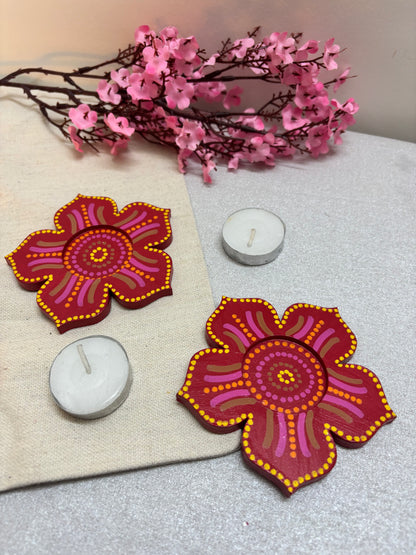 Kumud Hand-Painted Floral Tea Light Holders