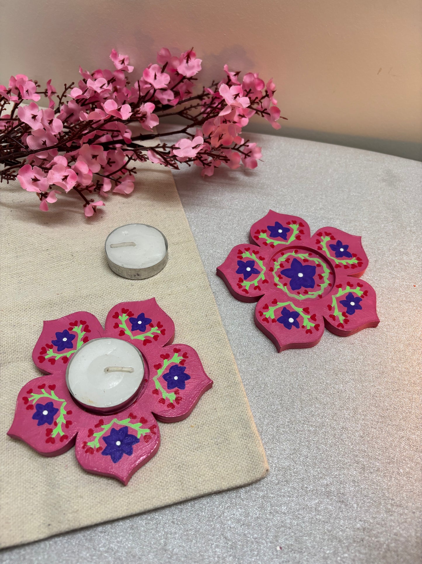 Vasanti Hand-Painted Floral Tea Light Holders
