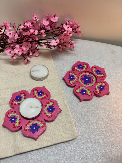 Vasanti Hand-Painted Floral Tea Light Holders