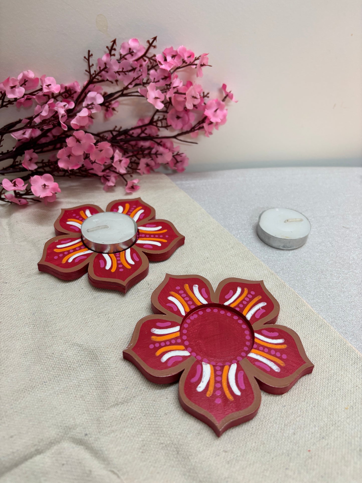 Kusum Hand-Painted Floral Tea Light Holders