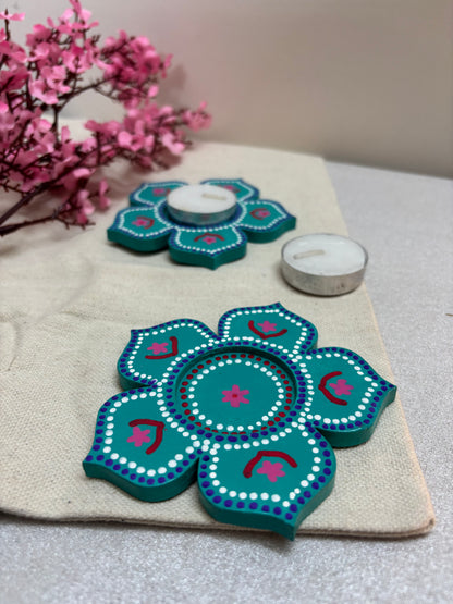 Arvind Hand-Painted Wooden Tea Light Holders