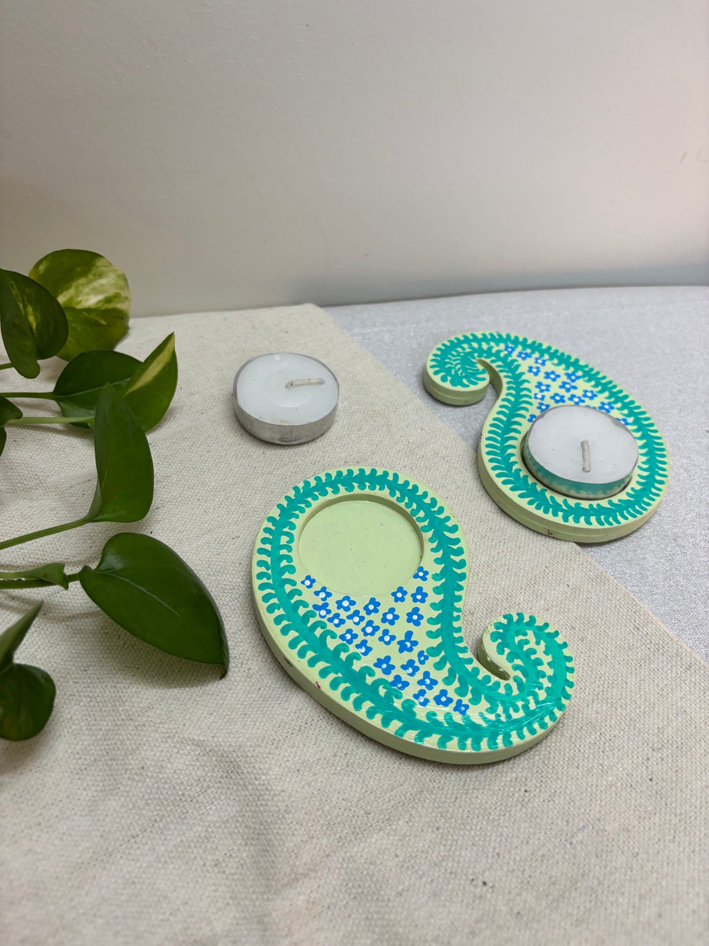 Savita Hand-Painted Paisley Tea Light Holders