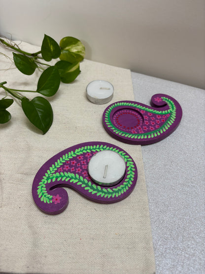 Manjari Hand-Painted Paisley Tea Light Holders