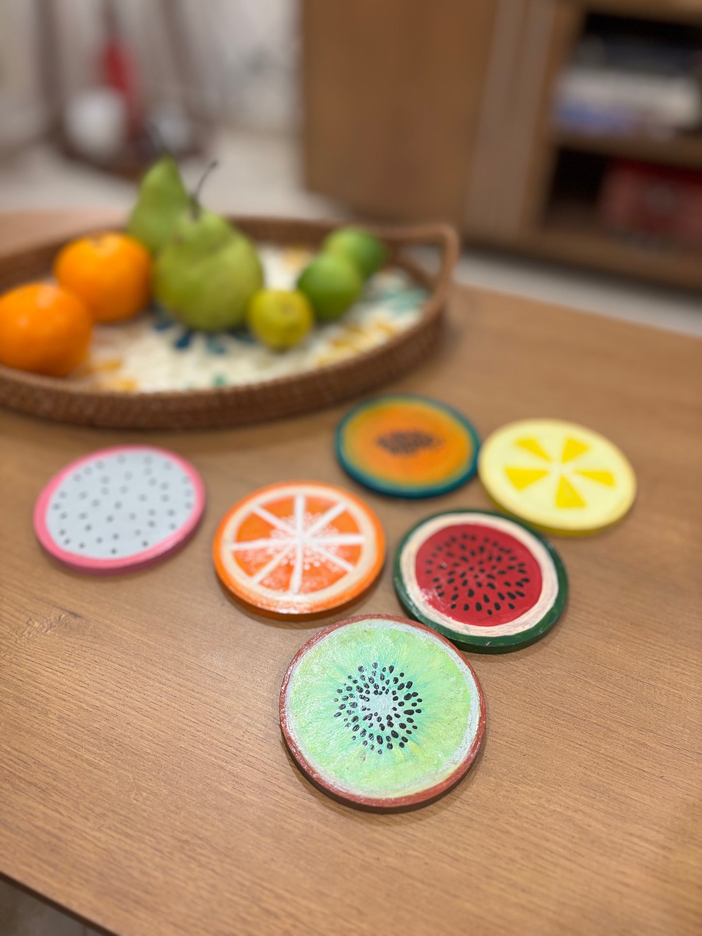 Slices Coaster Set - Hand-Painted Fruit Wooden Coasters