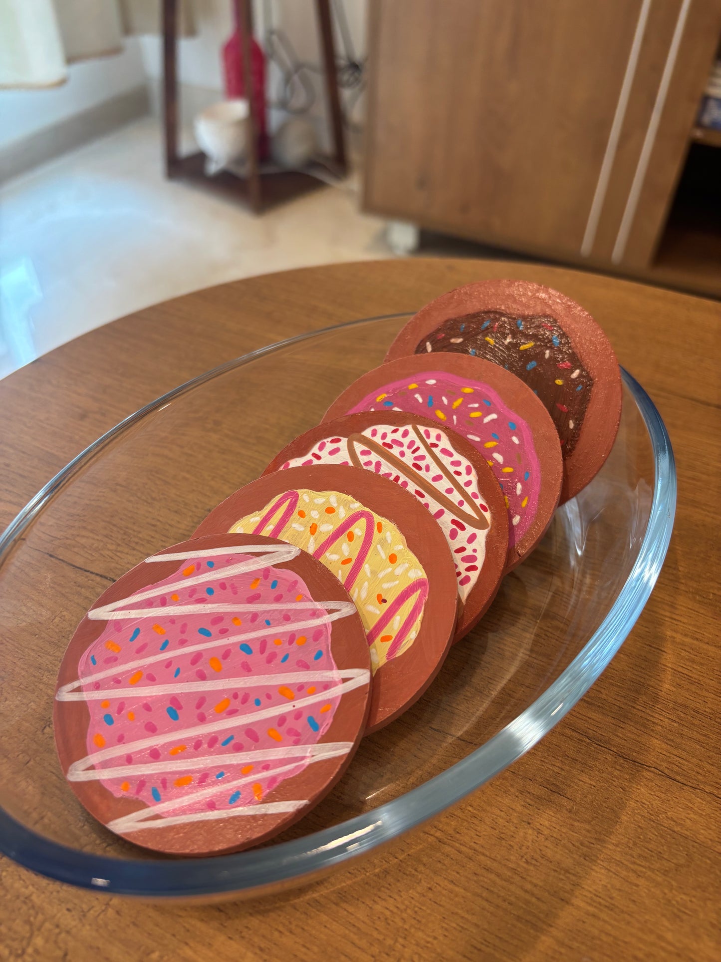 Glazed Coasters- Hand-Painted Donut Wooden Coaster Set