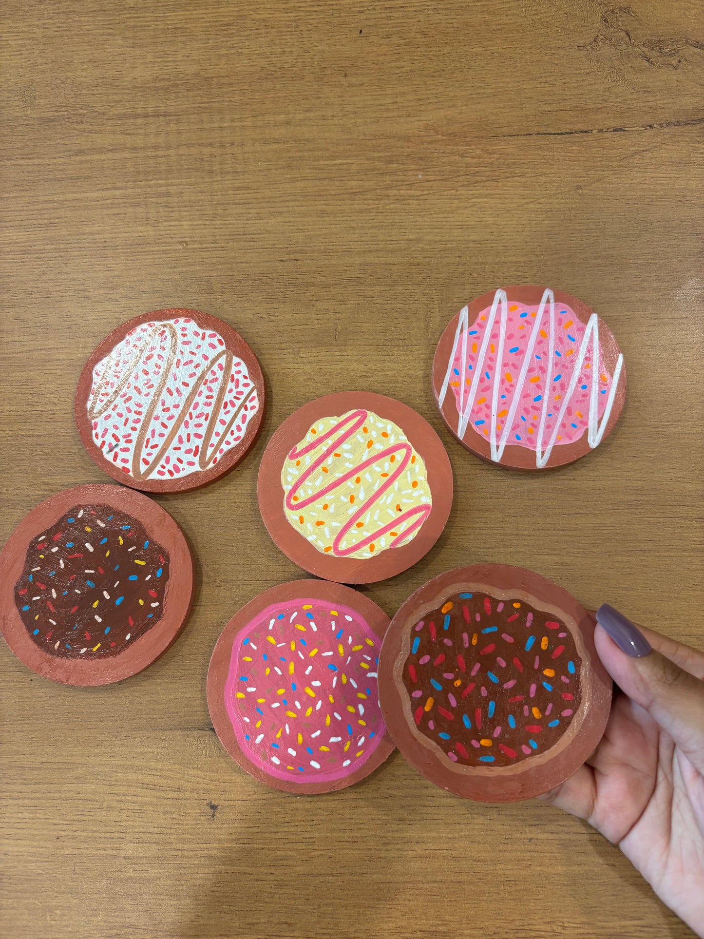 Glazed Coasters- Hand-Painted Donut Wooden Coaster Set