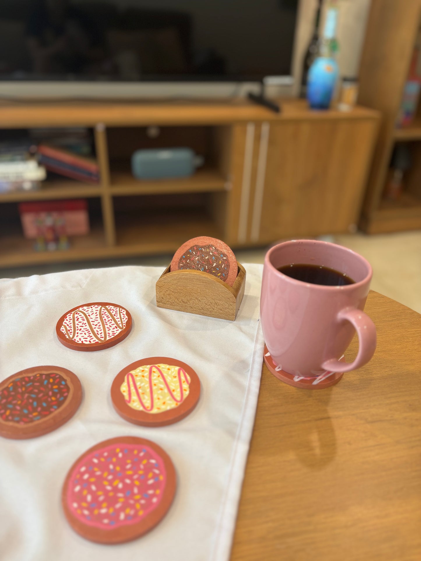 Glazed Coasters- Hand-Painted Donut Wooden Coaster Set