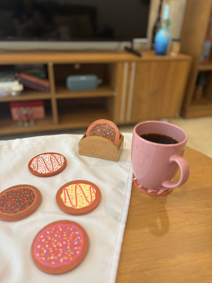 Glazed Coasters- Hand-Painted Donut Wooden Coaster Set
