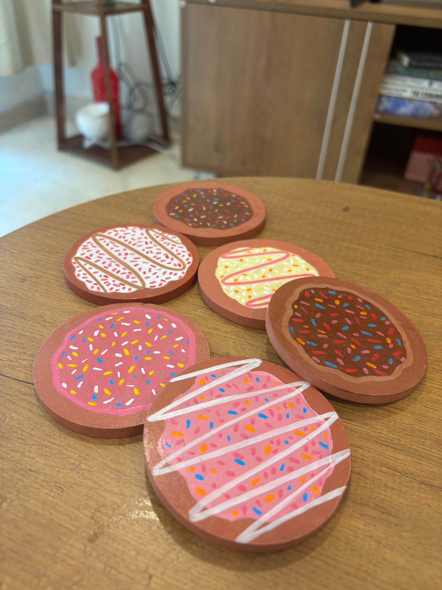 Glazed Coasters- Hand-Painted Donut Wooden Coaster Set