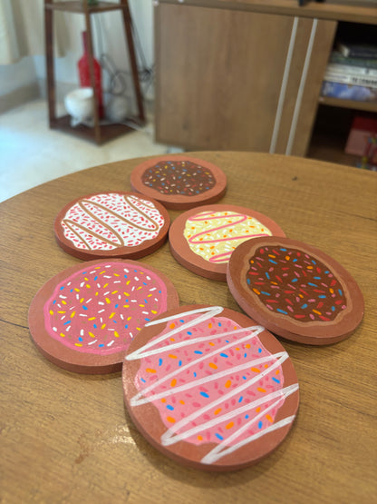 Glazed Coasters- Hand-Painted Donut Wooden Coaster Set