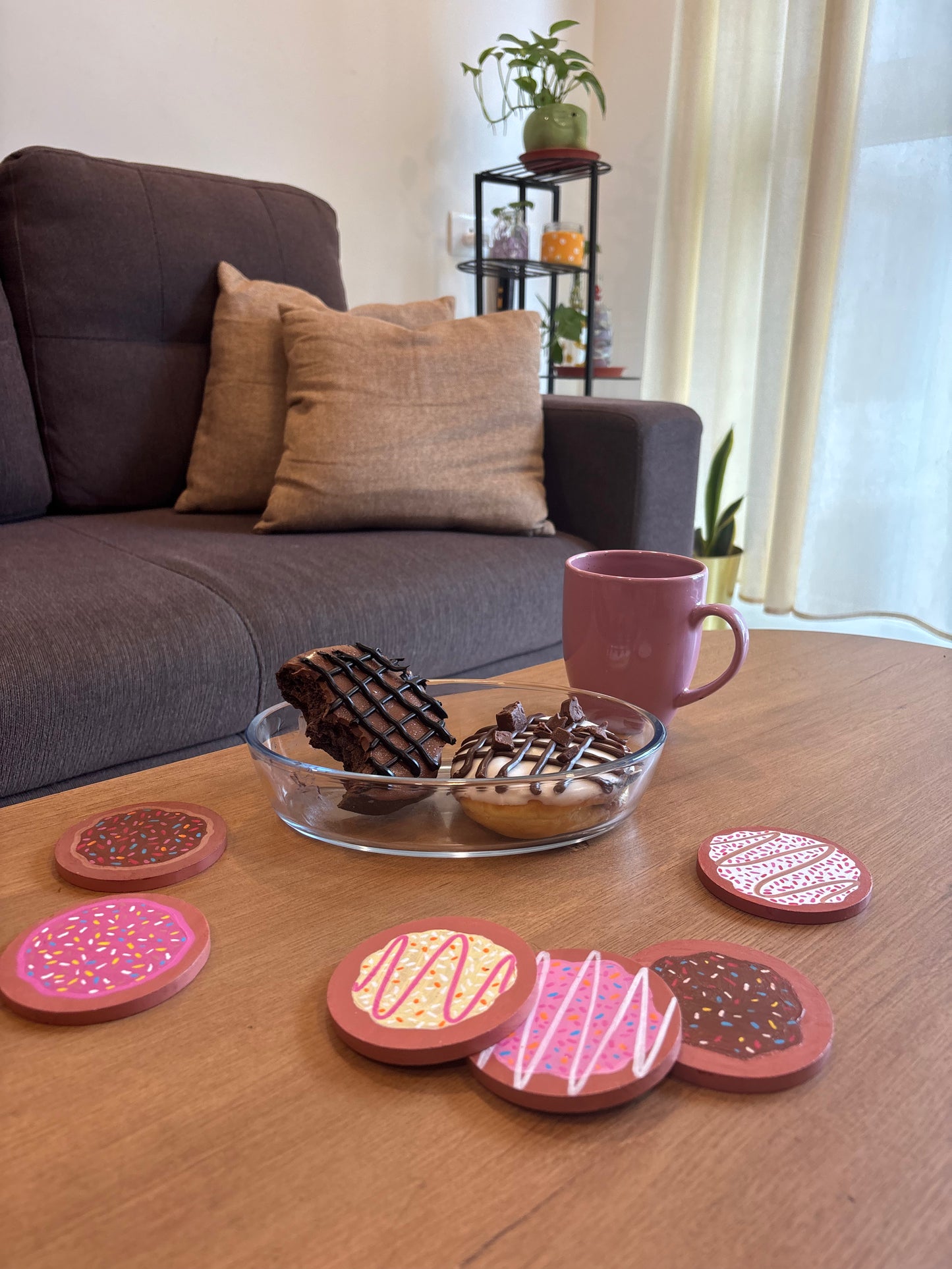 Glazed Coasters- Hand-Painted Donut Wooden Coaster Set