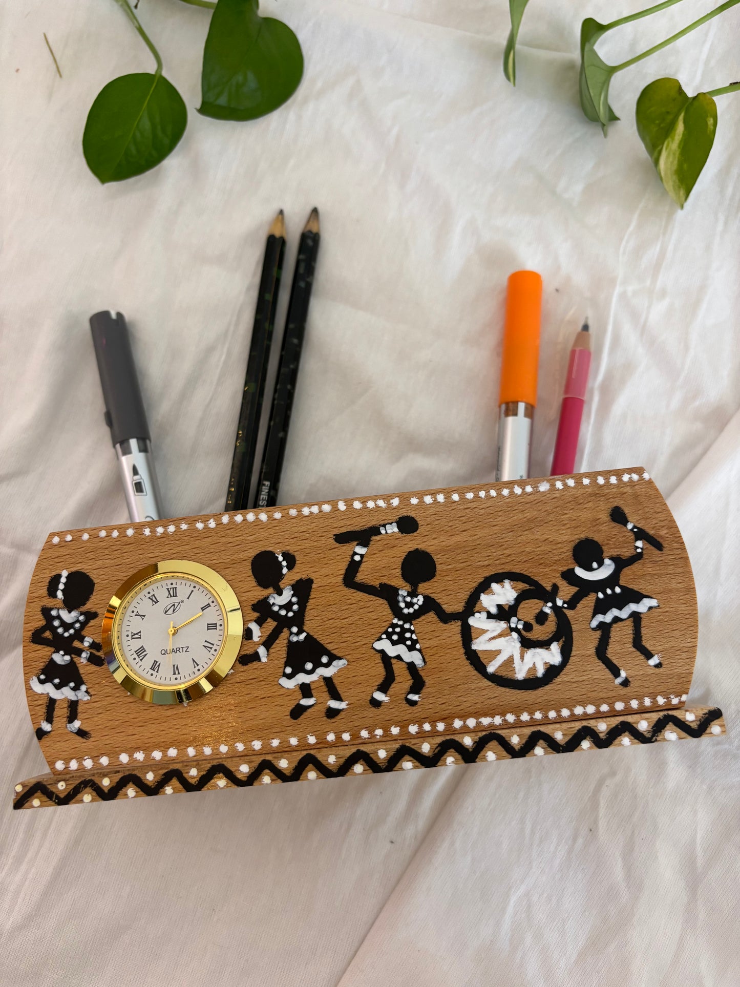 Warli - Hand-painted Wooden Pen Stand