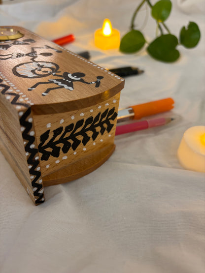 Warli - Hand-painted Wooden Pen Stand