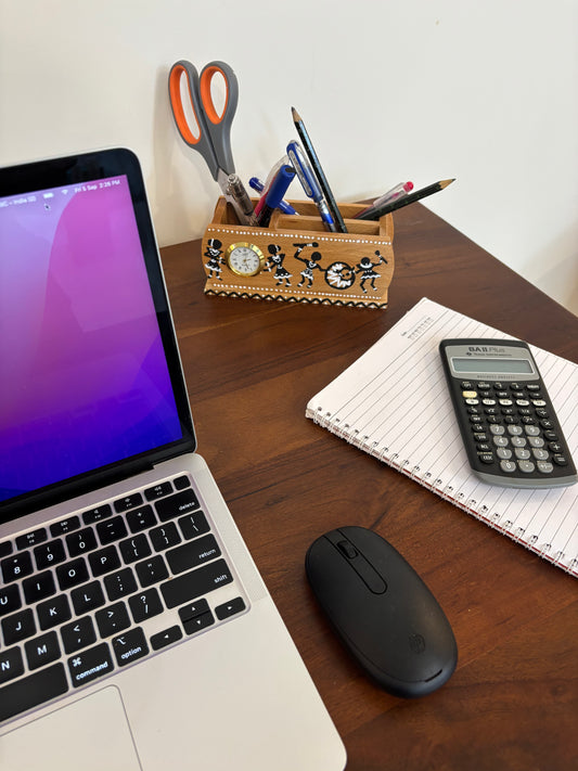 Warli - Hand-painted Wooden Pen Stand
