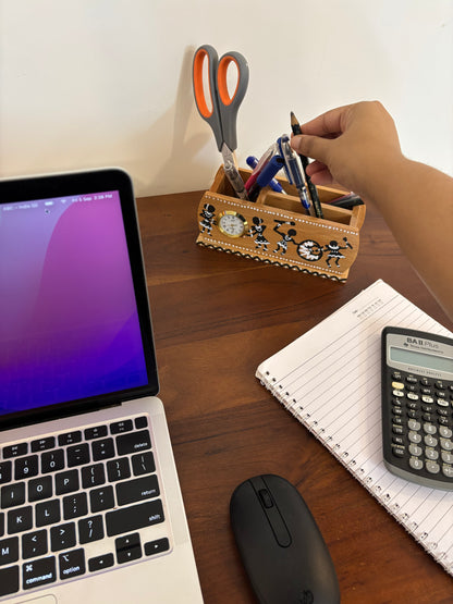 Warli - Hand-painted Wooden Pen Stand