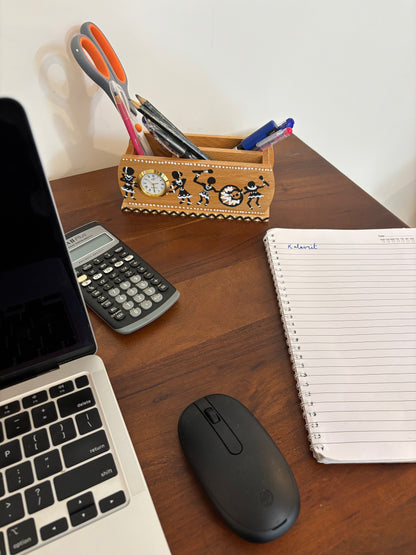 Warli - Hand-painted Wooden Pen Stand