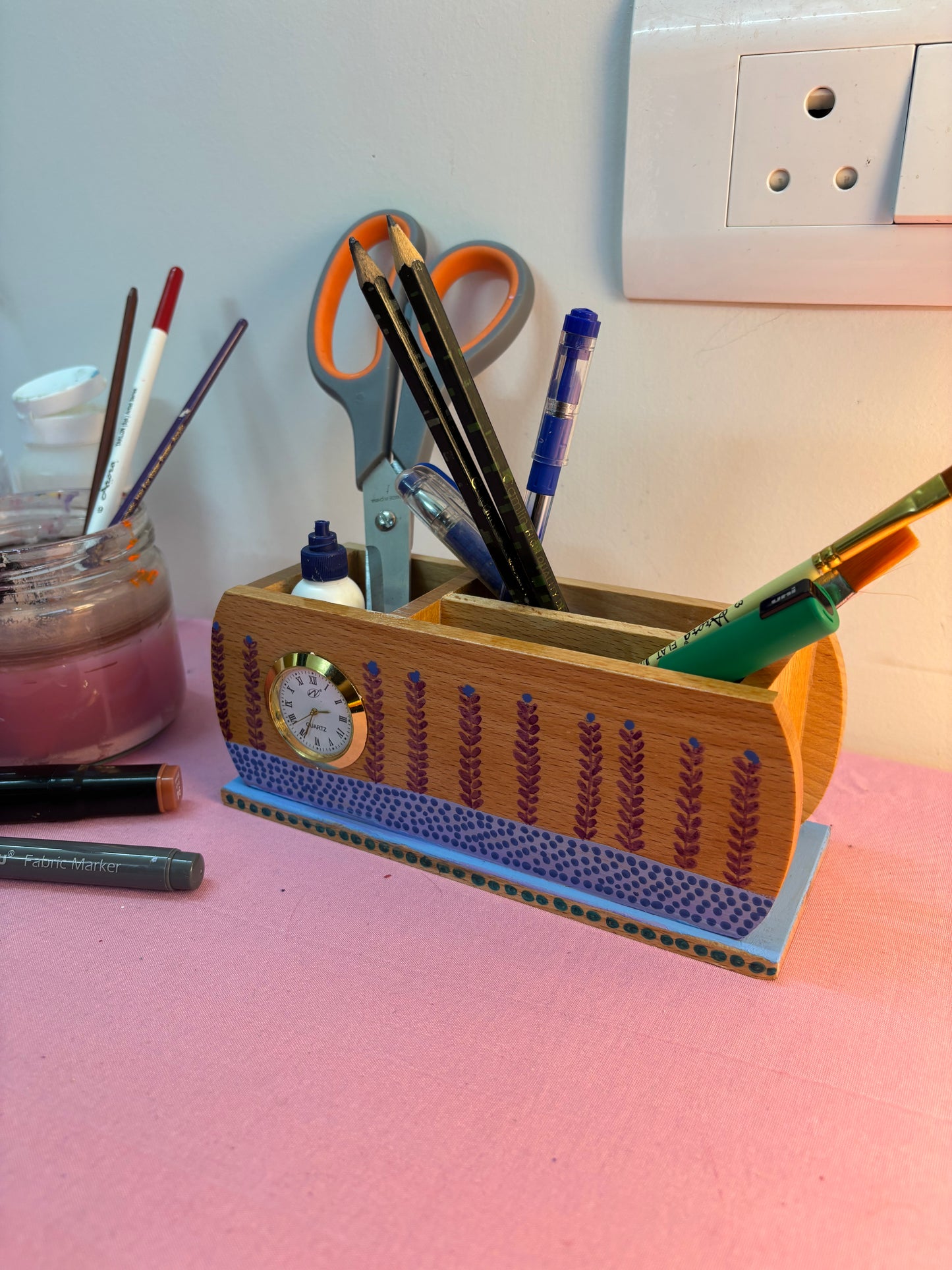 Reva – Hand-painted Wooden Desk Organizer