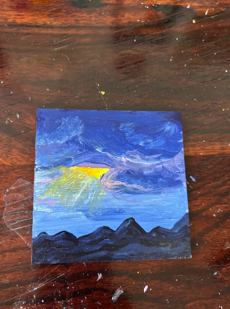 Mountain Dusk - Hand-Painted Wooden Coaster Set