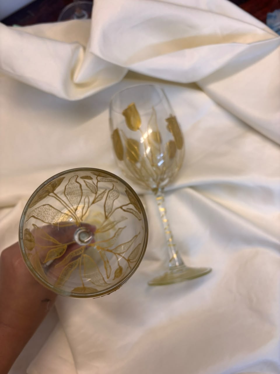 Golden Bloom Hand-Painted Wine Glass Set of 2