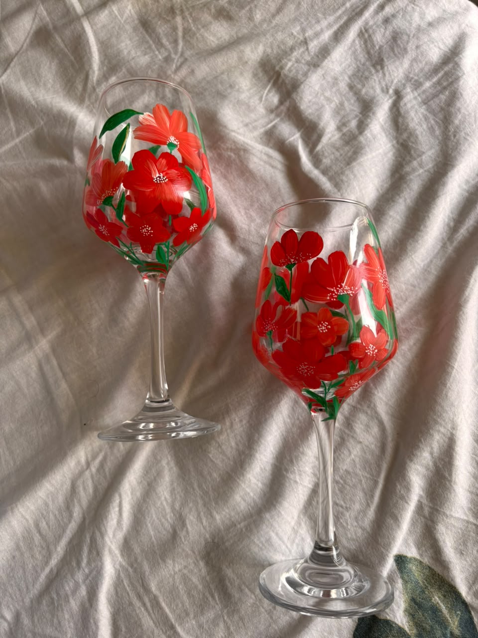 Red Garden Hand-Painted Wine Glass Set of 2