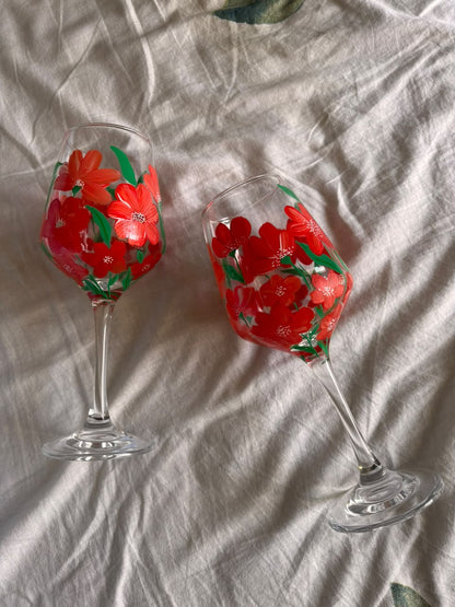 Red Garden Hand-Painted Wine Glass Set of 2