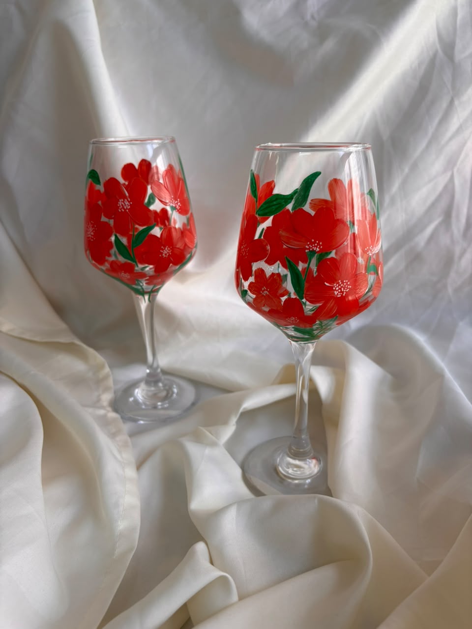 Red Garden Hand-Painted Wine Glass Set of 2