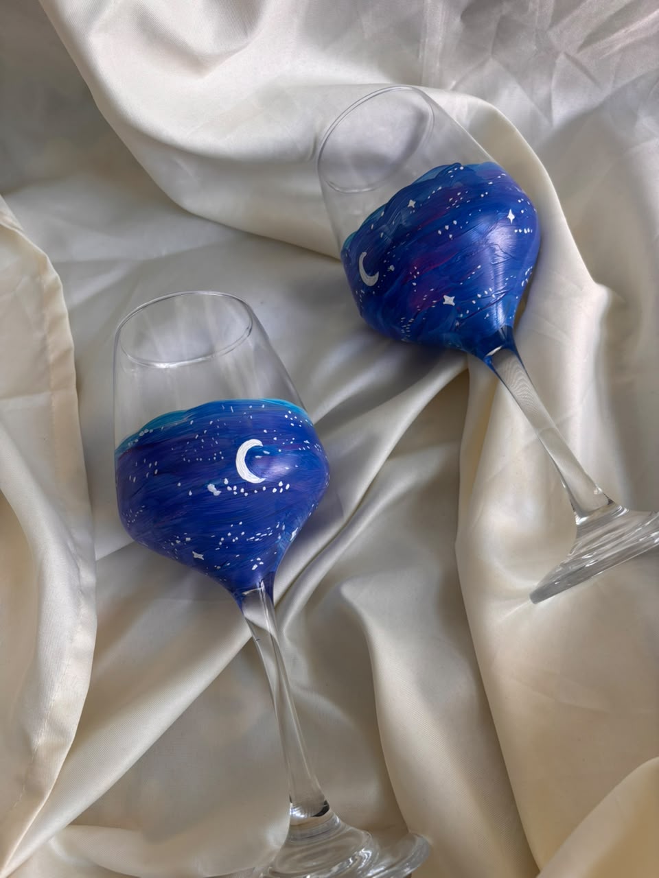Midnight Sky Hand-Painted Wine Glass Set of 2