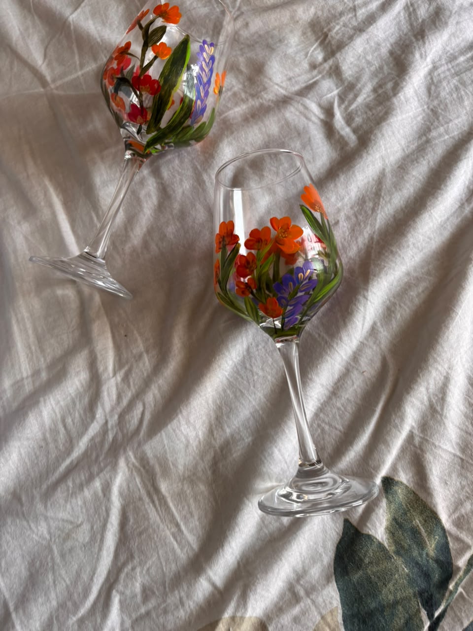 Garden Bloom Hand-Painted Wine Glass Set of 2