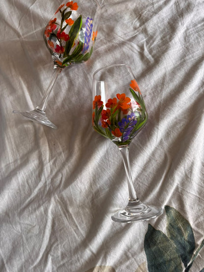 Garden Bloom Hand-Painted Wine Glass Set of 2
