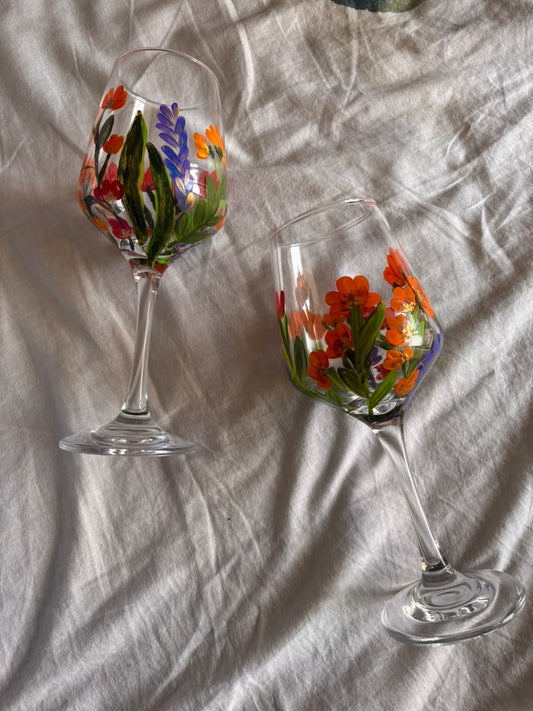 Garden Bloom Hand-Painted Wine Glass Set of 2
