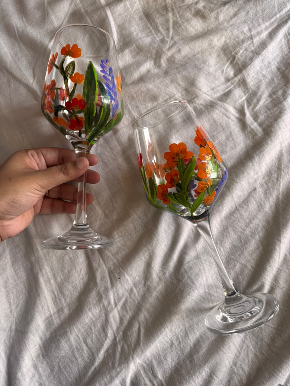 Garden Bloom Hand-Painted Wine Glass Set of 2