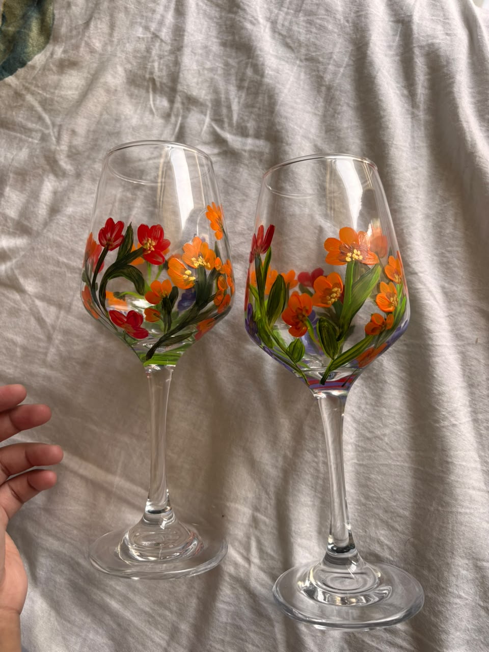 Garden Bloom Hand-Painted Wine Glass Set of 2